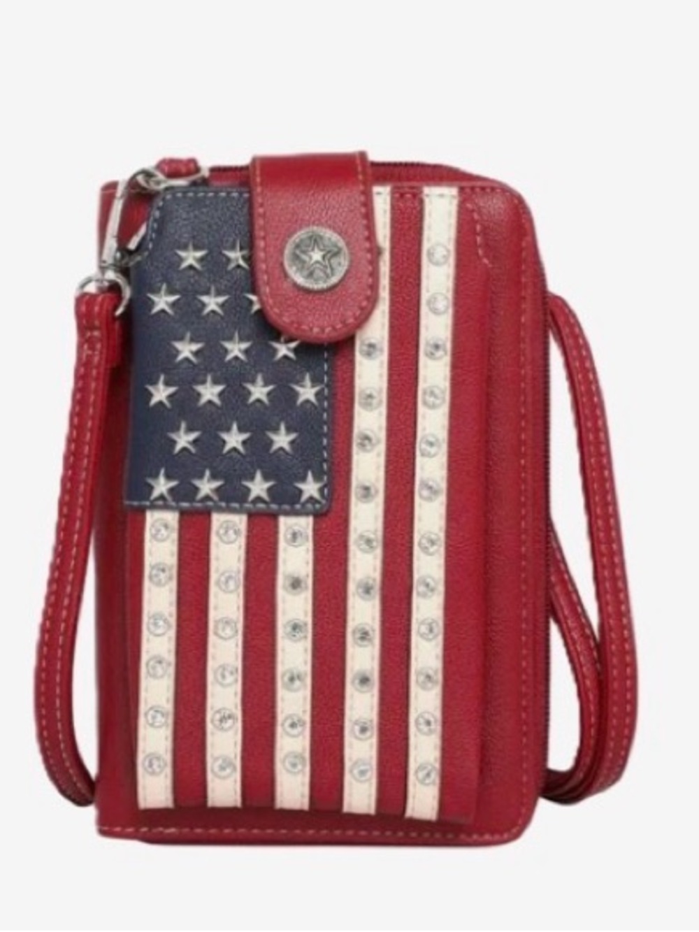 Patriotic Red Women's Crossbody Wallet with Flag Detail